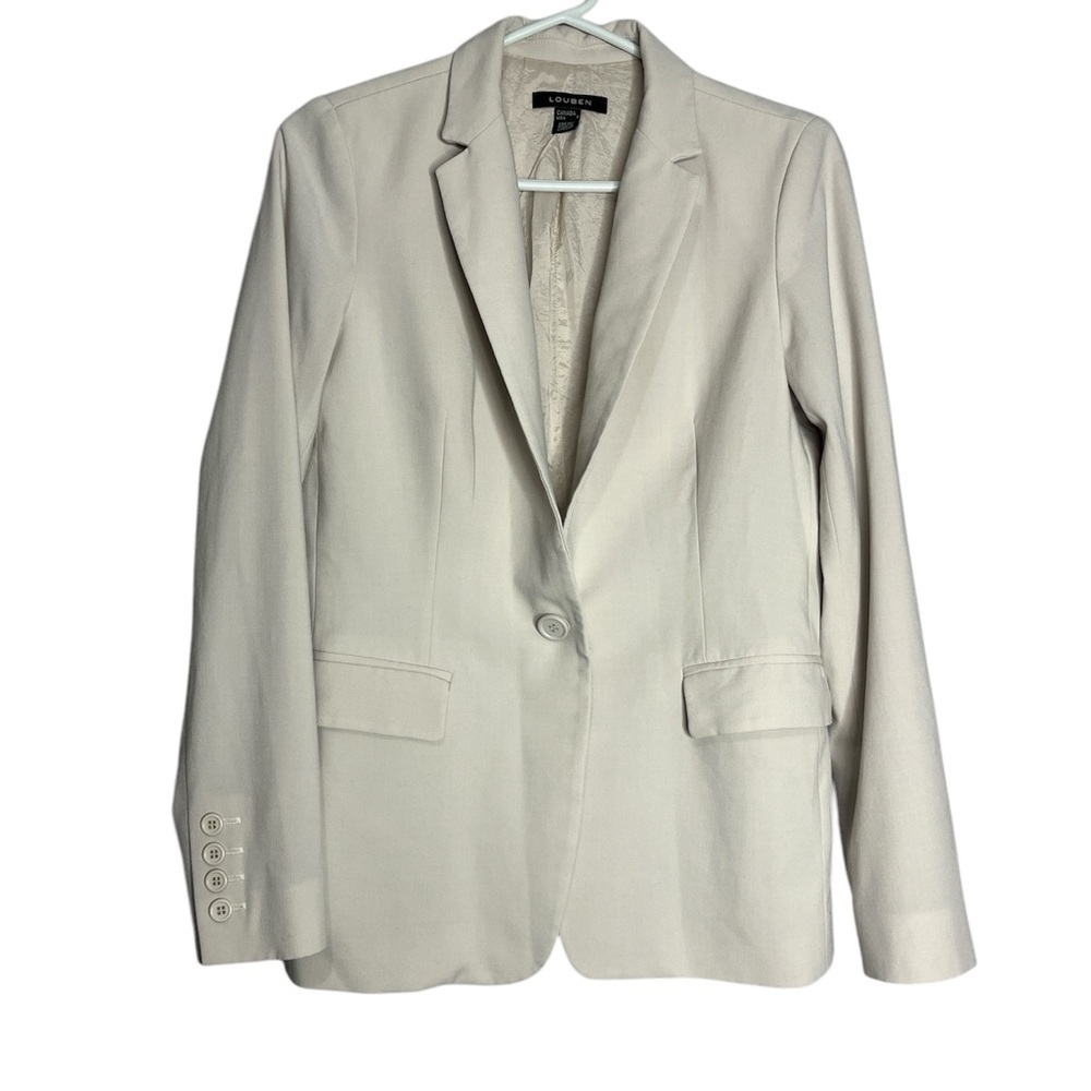 Louben Cream Tan Neutral zone Button Blazer Jacket, size 2
